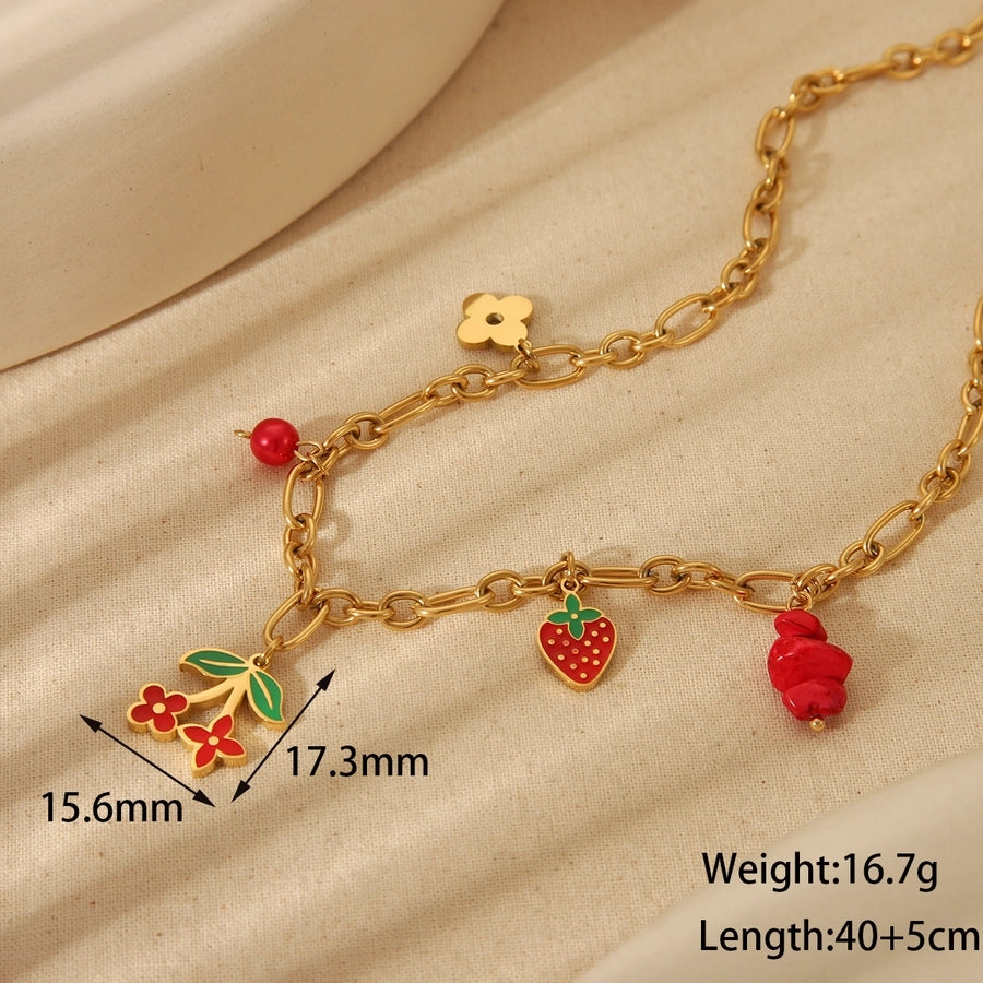 Jewelry Cute Sweet Cherry Strawberry 304 Stainless Steel 18K Gold Plated Epoxy Plating Bracelets Earrings Necklace - CEJEW