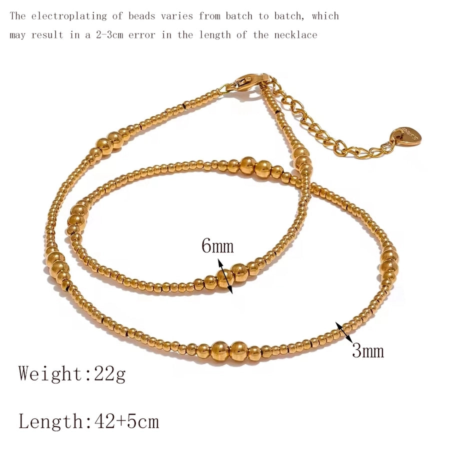 Jewelry Simple Style Classic Style Solid Color 304 Stainless Steel 18K Gold Plated Beaded Plating Necklace