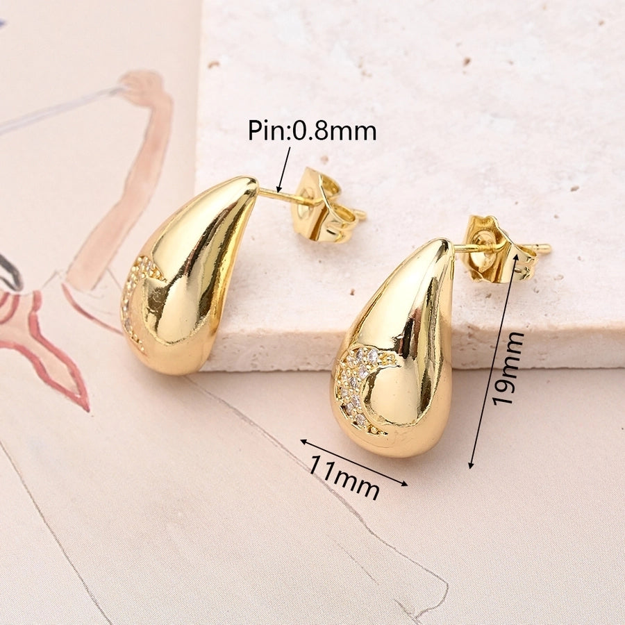 304 Stainless Steel Copper 18K Gold Plated Polishing Plating Inlay Eight awn star Moon Water Droplets Zircon Jewelry Set