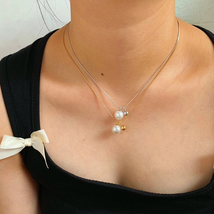 Jewelry Simple Style Solid Color 304 Stainless Steel Pearl 16K Gold Plated White Gold Plated Gold Plated Inlay Pendant Necklace - CEJEW