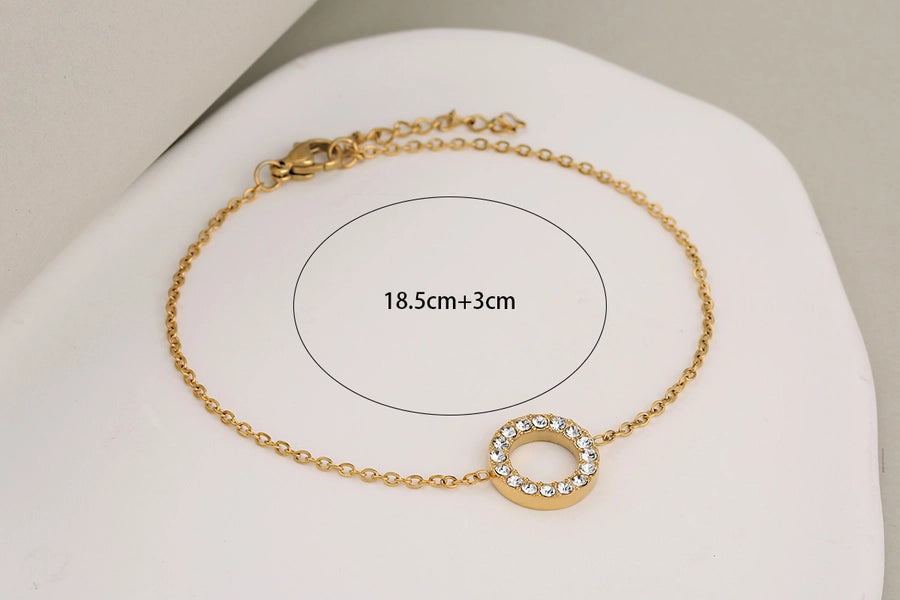 Jewelry Luxurious Shiny Korean Style Circle Heart Shape 304 Stainless Steel Rhinestones 18K Gold Plated Polishing Plating Inlay Jewelry Set