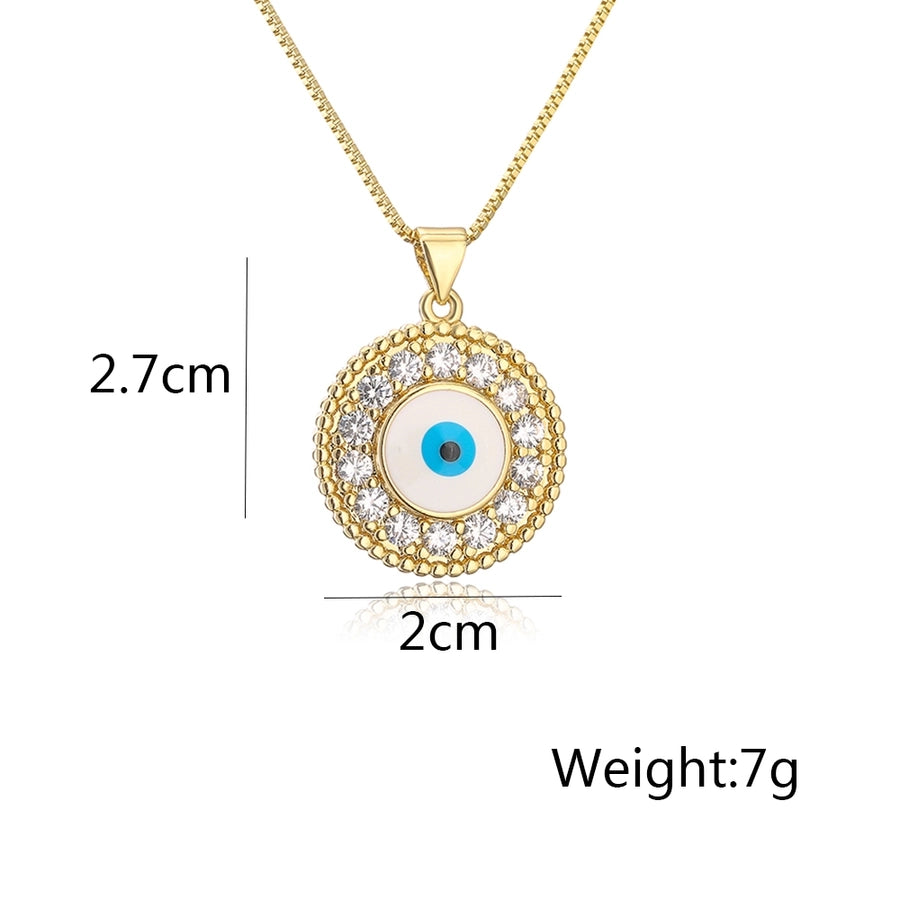 fashion devil's eye copper inlay zircon pendant necklace