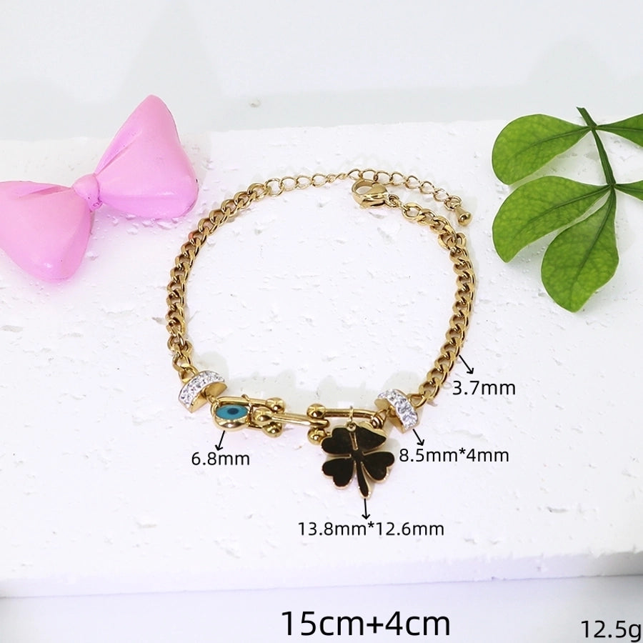 Basic Simple Style Moon Flower Butterfly 304 Stainless Steel Gold Plated Zircon Bracelets In Bulk