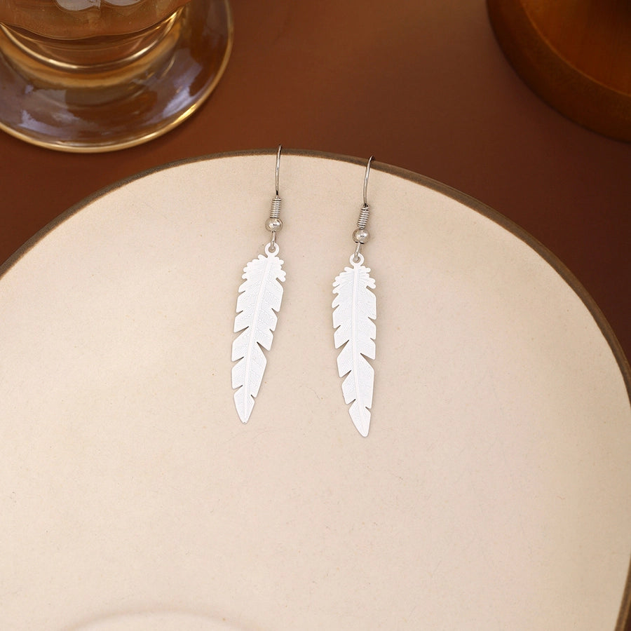 1 Pair Retro Feather Copper Drop Earrings