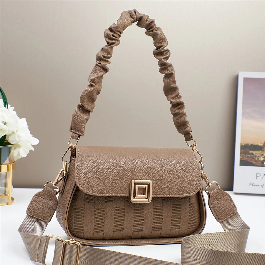 Women's Medium PU Solid Color Elegant Streetwear Sewing Thread Square Zipper Square Bag