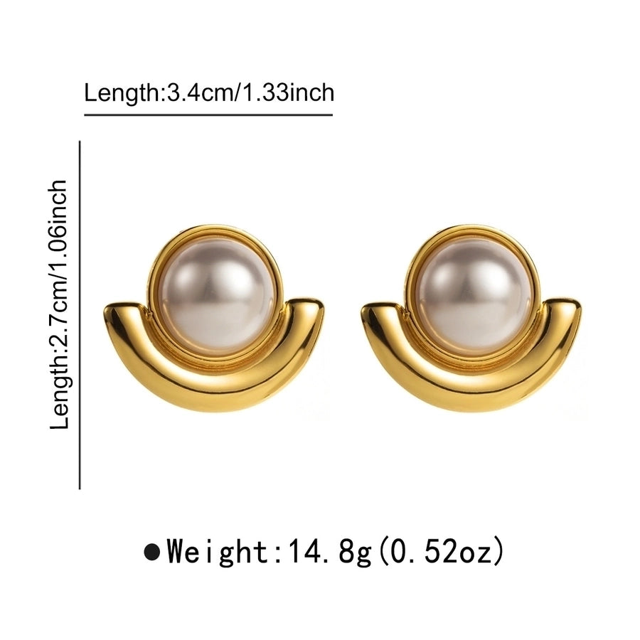 1 Pair Retro Artistic Geometric Plating Inlay 304 Stainless Steel Pearl 18K Gold Plated Ear Studs