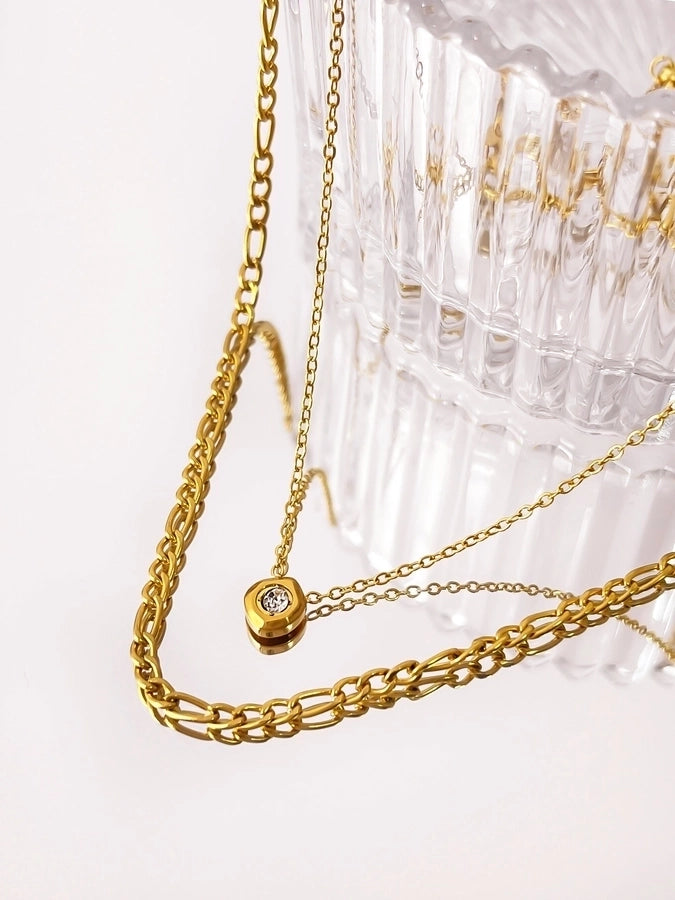 Jewelry Simple Style Commute Geometric 316L Stainless Steel  Rhinestones 18K Gold Plated Pendant Necklace