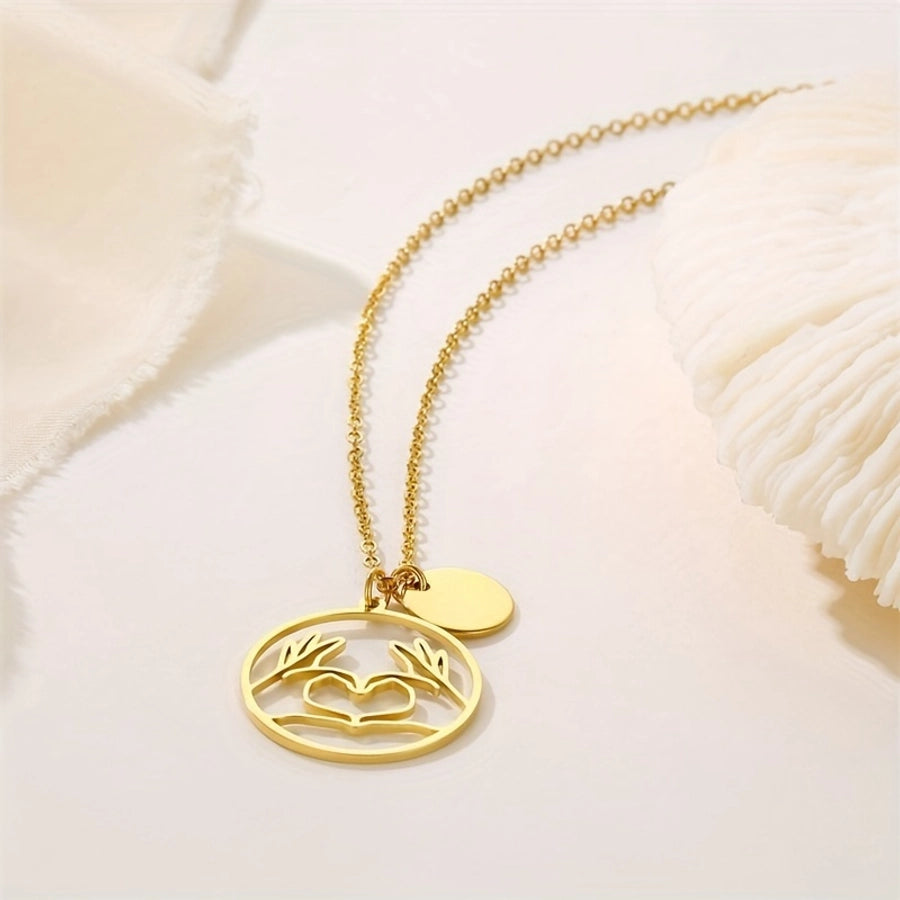 stainless steel retro simple style heart shape plating carving pendant necklace