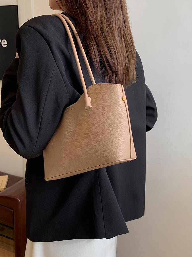 Women's Pu Leather Solid Color Classic Style Sewing Thread Dumpling Shape Zipper Tote Bag