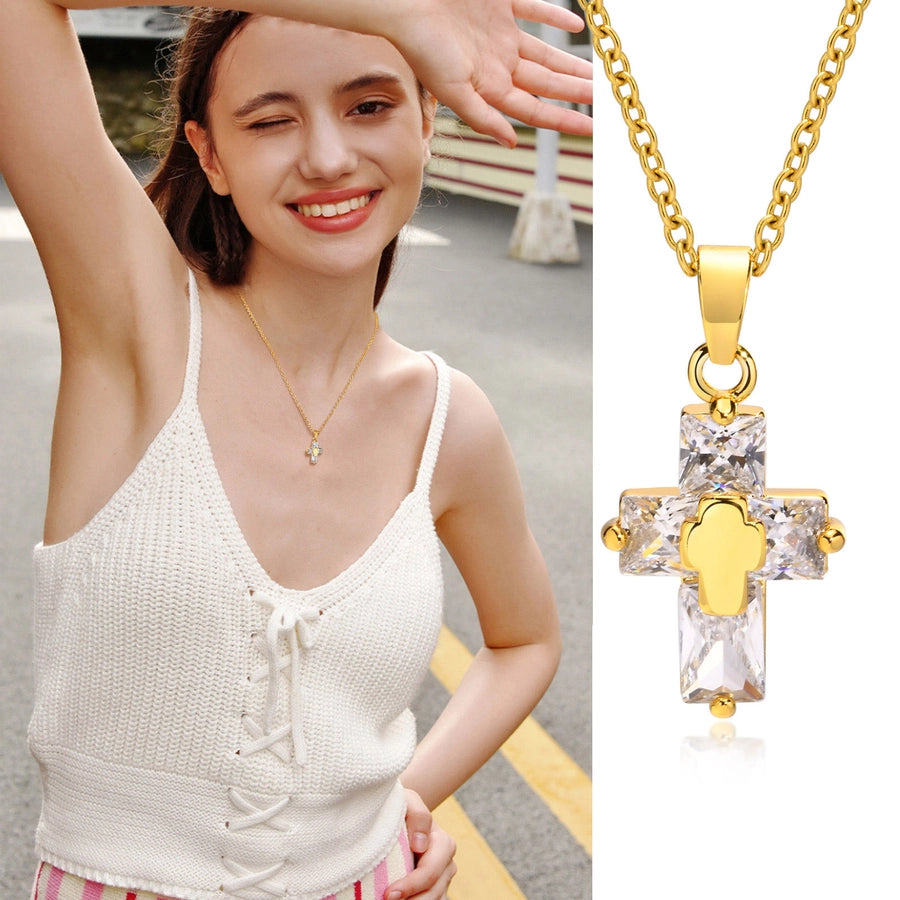 201 Stainless Steel INS Style Casual Plating Inlay Cross Zircon Necklace Pendant