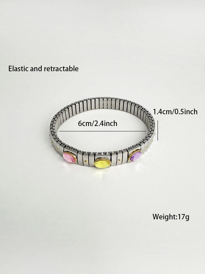 Rock Punk Shiny Geometric Titanium Steel Rhinestones Bangle In Bulk