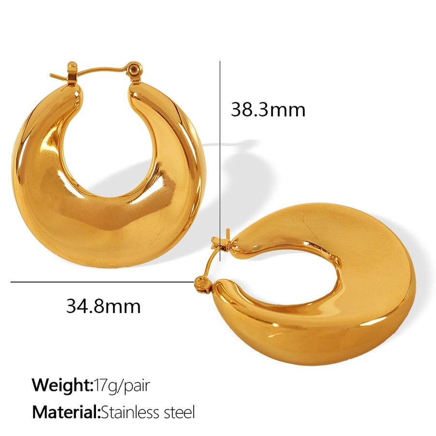 1 Pair Elegant Oval Polishing 304 Stainless Steel 18K Gold Plated Hoop Earrings