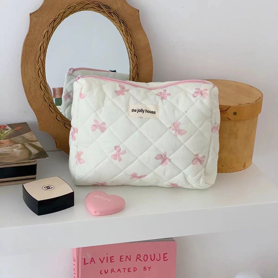 Elegant Streetwear Plaid Canvas Square Makeup Bags