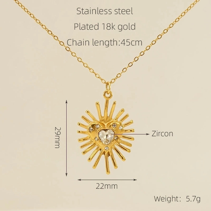 Jewelry IG Style Sweet Shiny Heart Shape 304 Stainless Steel Zircon 18K Gold Plated Inlay Pendant Necklace