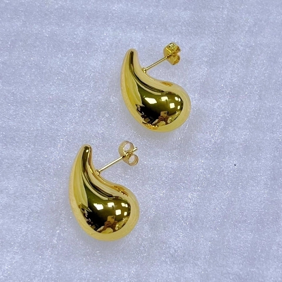 1 Pair Simple Style Water Droplets Plating 304 Stainless Steel 18K Gold Plated Stainless Steel Earrings