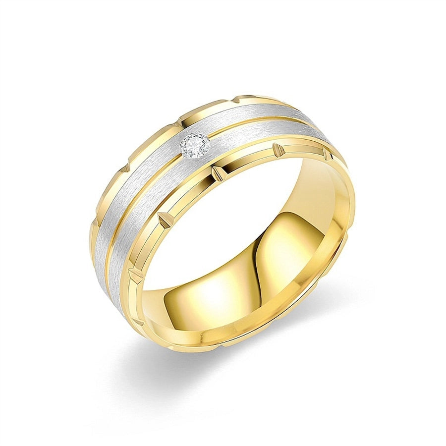 Jewelry Modern Style Simple Style Round Titanium Steel Artificial Diamond 18K Gold Plated Inlay Wide Band Ring