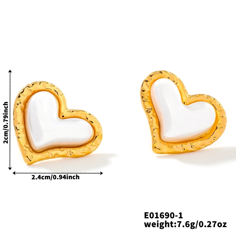 1 Pair Glam Sweet Simple Style Heart Shape Inlay 304 Stainless Steel Natural Stone K Gold Plated Rhodium Plated Ear Studs