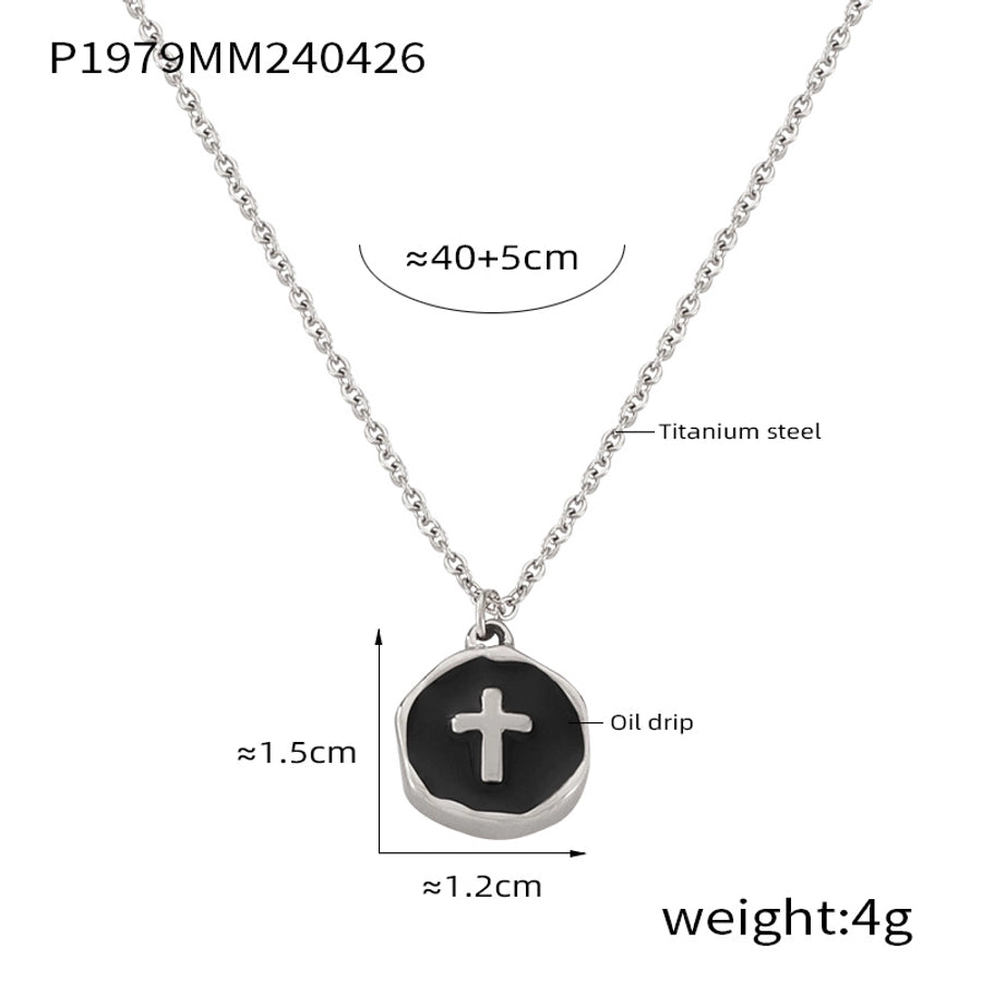 304 Stainless Steel 18K Gold Plated Casual Simple Style Commute Enamel Plating Cross Round Heart Shape Pendant Necklace - CEJEW