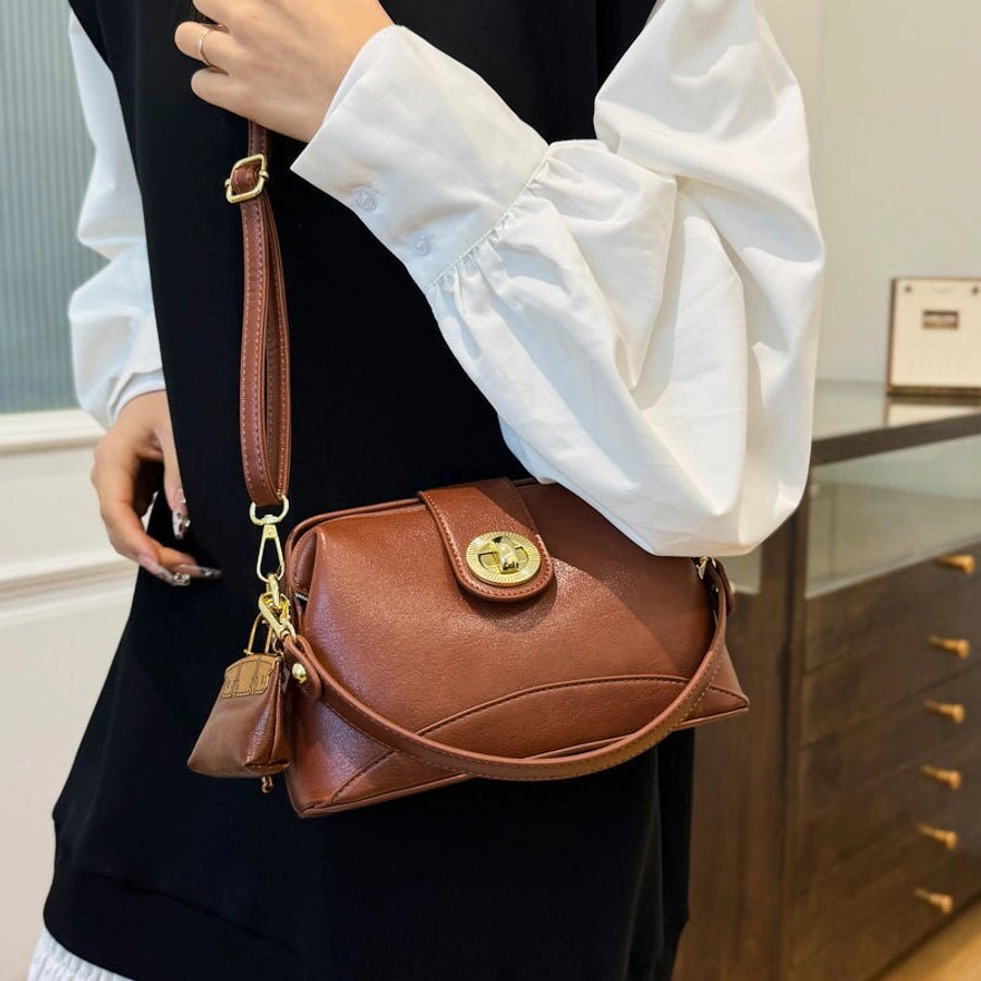 Women's Medium Pu Leather Solid Color Classic Style Streetwear Square Lock clasp Crossbody Bag