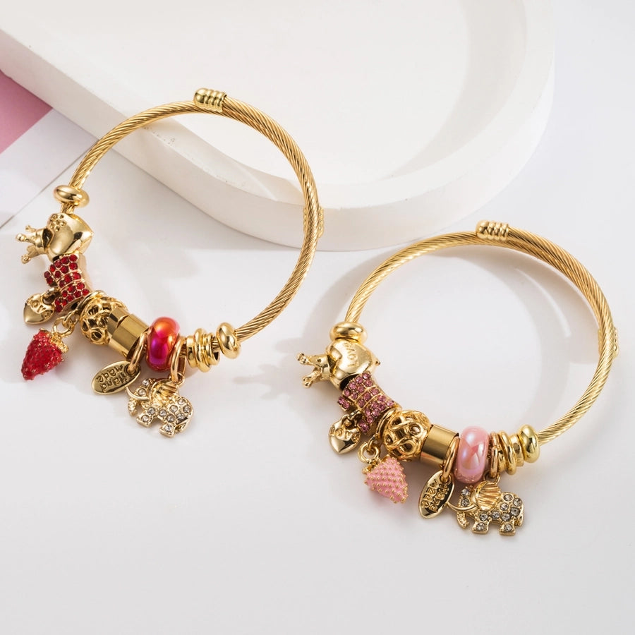 Casual Vacation Classic Style Strawberry 304 Stainless Steel Alloy Gold Plated Rhinestones Bangle In Bulk