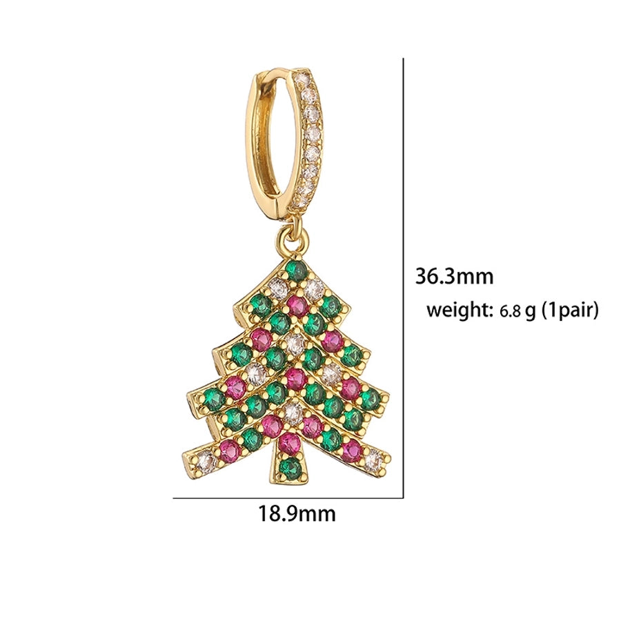 1 Pair Christmas Casual Christmas Sweet Christmas Hat Christmas Tree Santa Claus Plating Hollow Out Inlay Copper Zircon Drop Earrings