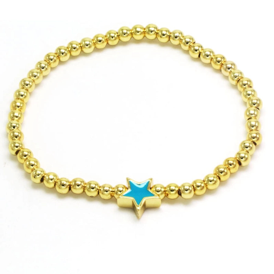 Copper 18K Gold Plated Beaded Enamel Star Bracelets