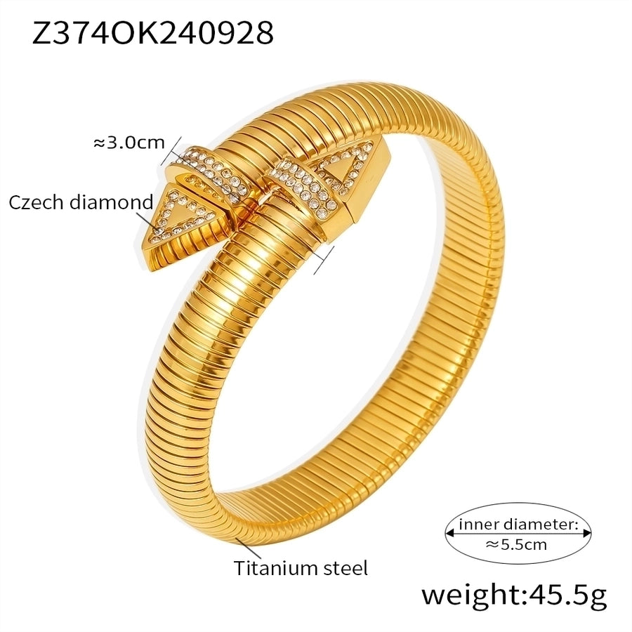 European and American Two-Head Triangle with Diamond Spring Open Bracelet Environmental Protection Titanium Steel Material Plated 18K Real Gold Cross Goose Throat Bracelet