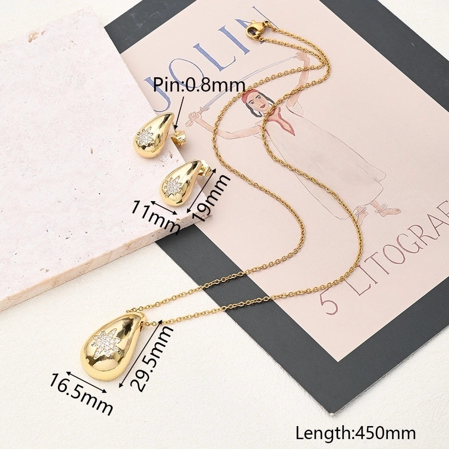 304 Stainless Steel Copper 18K Gold Plated Polishing Plating Inlay Eight awn star Moon Water Droplets Zircon Jewelry Set