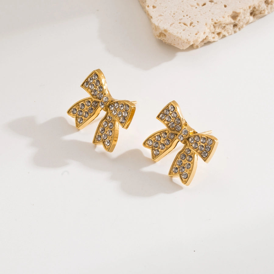 1 Pair Casual Modern Style Simple Style Cross Heart Shape Bow Knot 304 Stainless Steel 18K Gold Plated Ear Studs