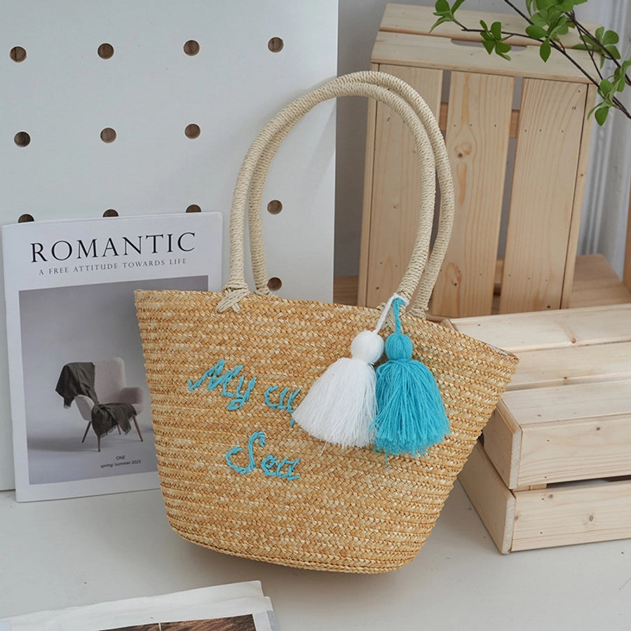 Women's Small Straw Letter Elegant Streetwear Square String Straw Bag