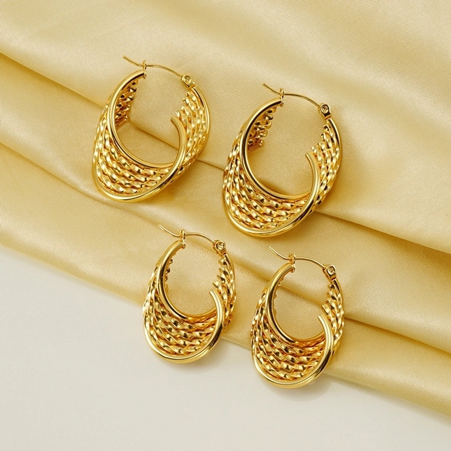 1 Pair Elegant U Shape Stripe Plating Stainless Steel Titanium Steel 18K Gold Plated Hoop Earrings