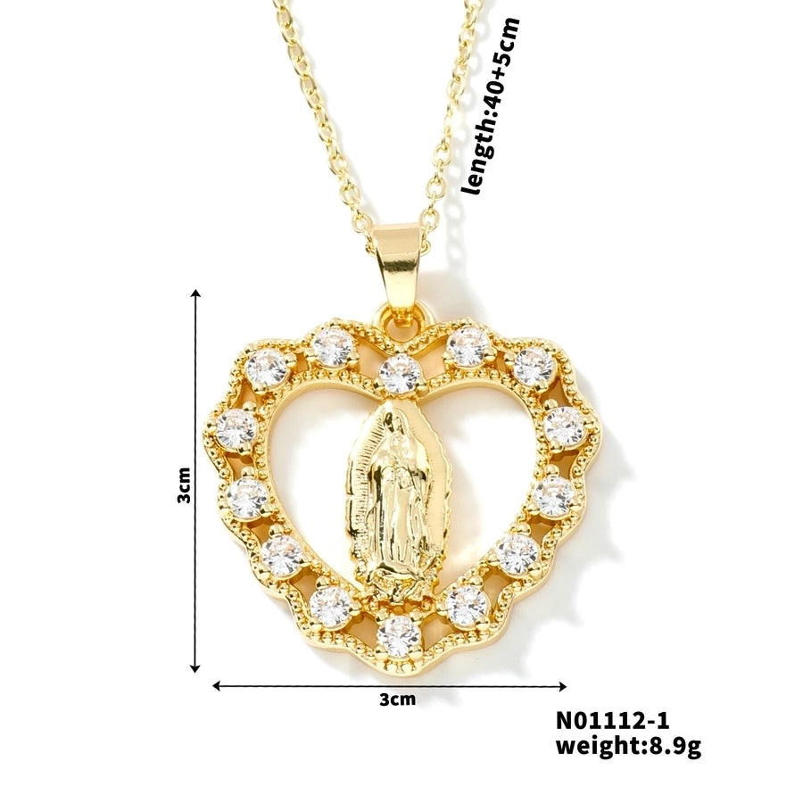 Jewelry Vintage Style Classic Style Geometric Round Virgin Mary 304 Stainless Steel Copper Zircon K Gold Plated Inlay Pendant Necklace - CEJEW