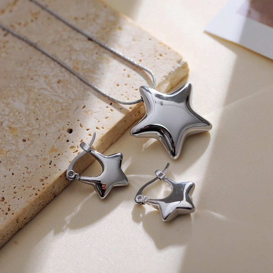 304 Stainless Steel 18K Gold Plated IG Style Simple Style Star Earrings Necklace