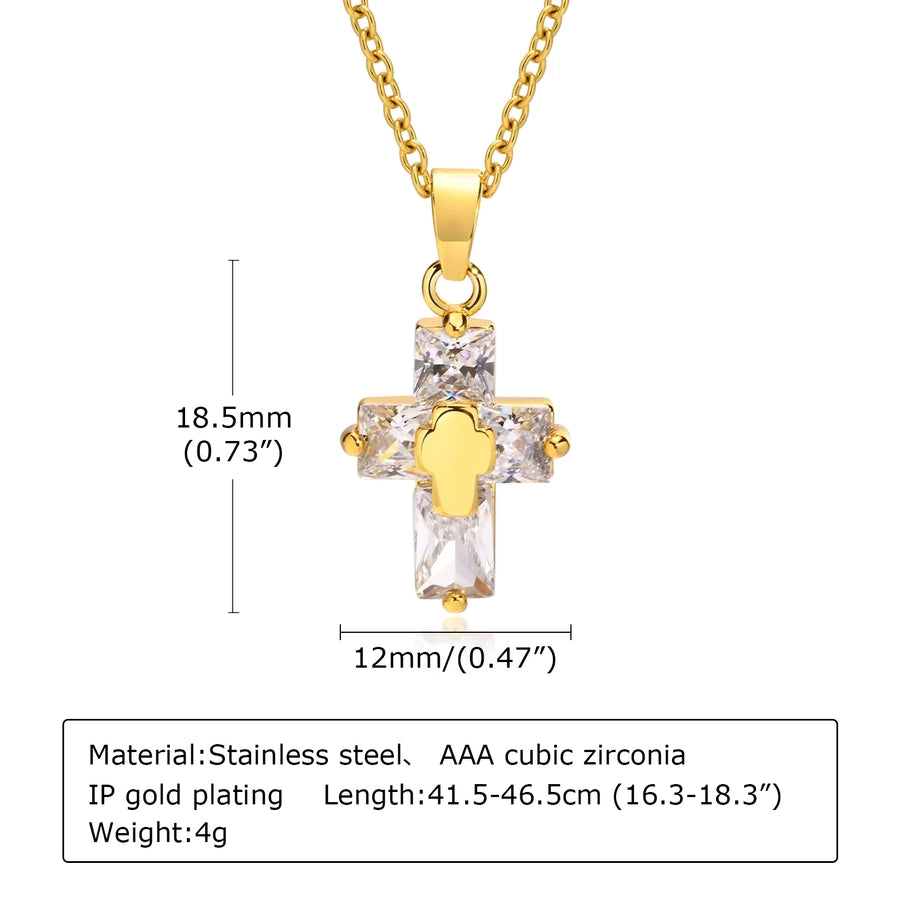 201 Stainless Steel INS Style Casual Plating Inlay Cross Zircon Necklace Pendant