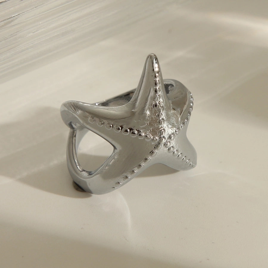 Jewelry Marine Style Beach Commute Starfish Solid Color 304 Stainless Steel 18K Gold Plated Rings