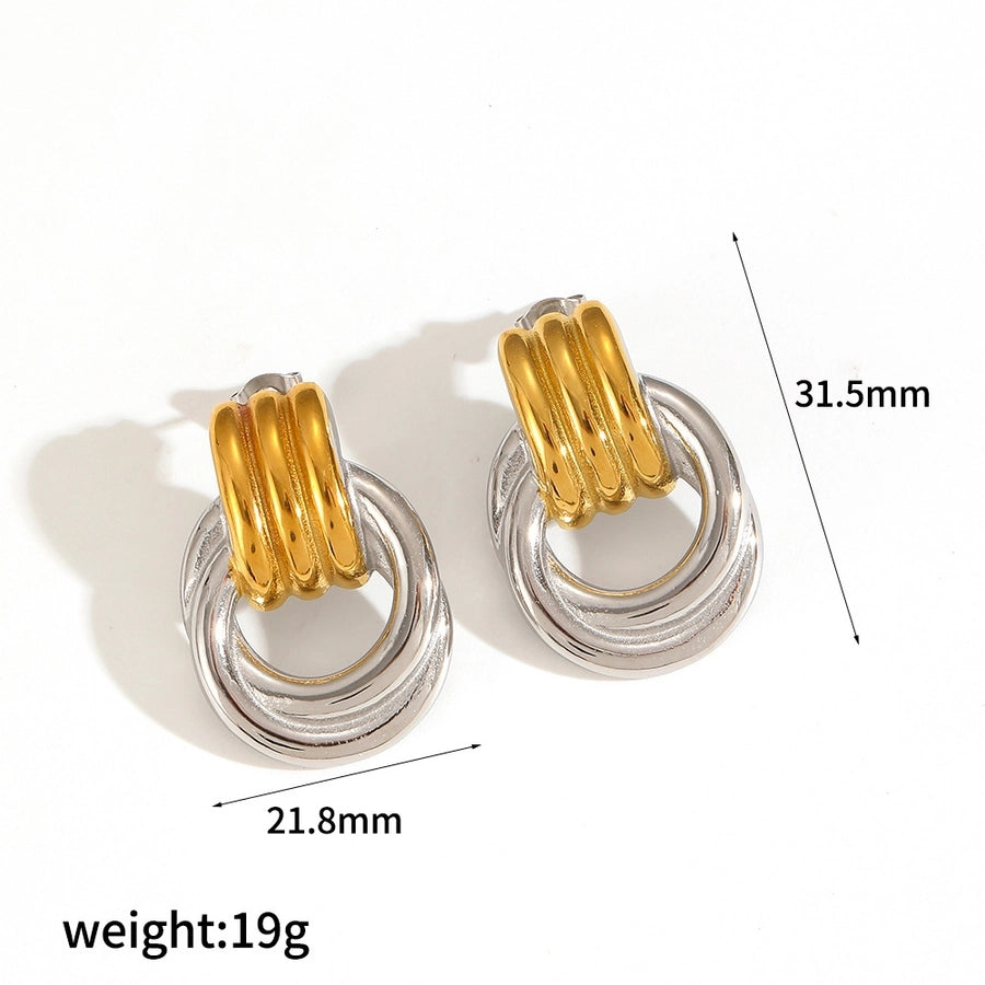 1 Pair Simple Style Geometric Heart Shape Mixed Metal Inlay 304 Stainless Steel Zircon 18K Gold Plated Ear Studs