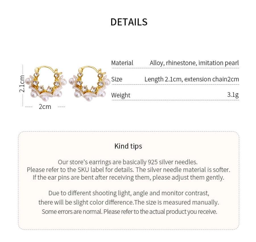 1 Pair French Style IG Style Flower Inlay Alloy Imitation Pearl Rhinestones Earrings