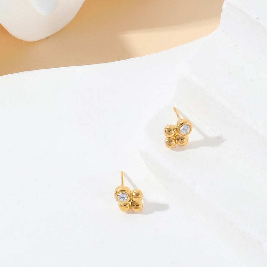 1 Pair Simple Style Geometric 304 Stainless Steel Zircon 14K Gold Plated Ear Studs