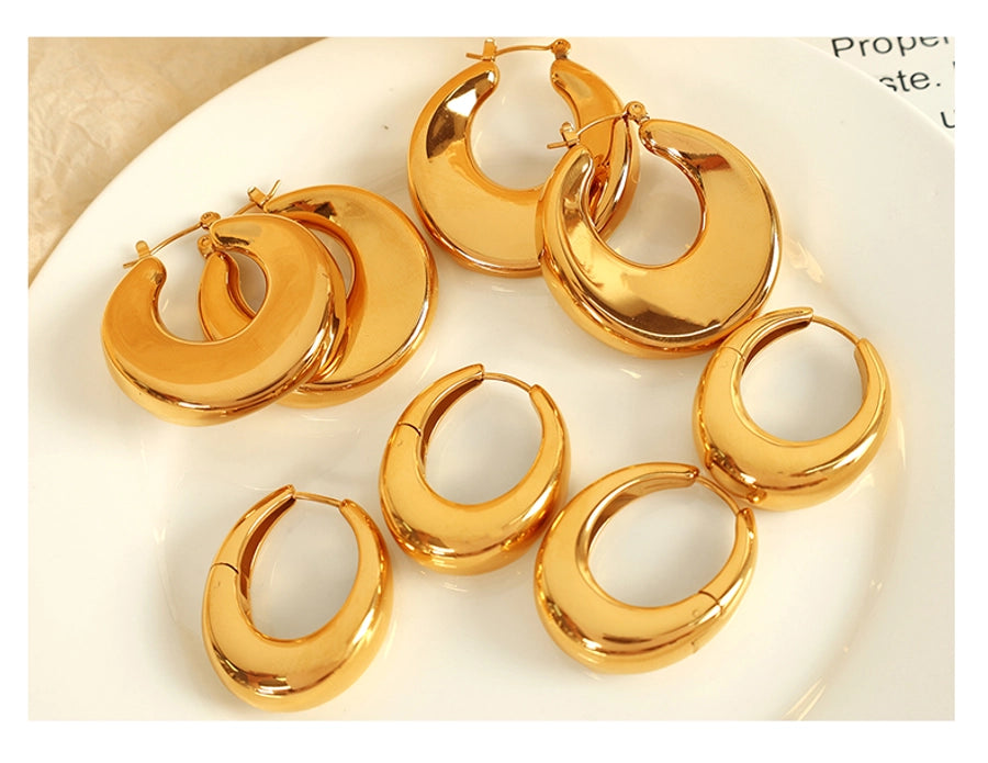 1 Pair Elegant Oval Polishing 304 Stainless Steel 18K Gold Plated Hoop Earrings