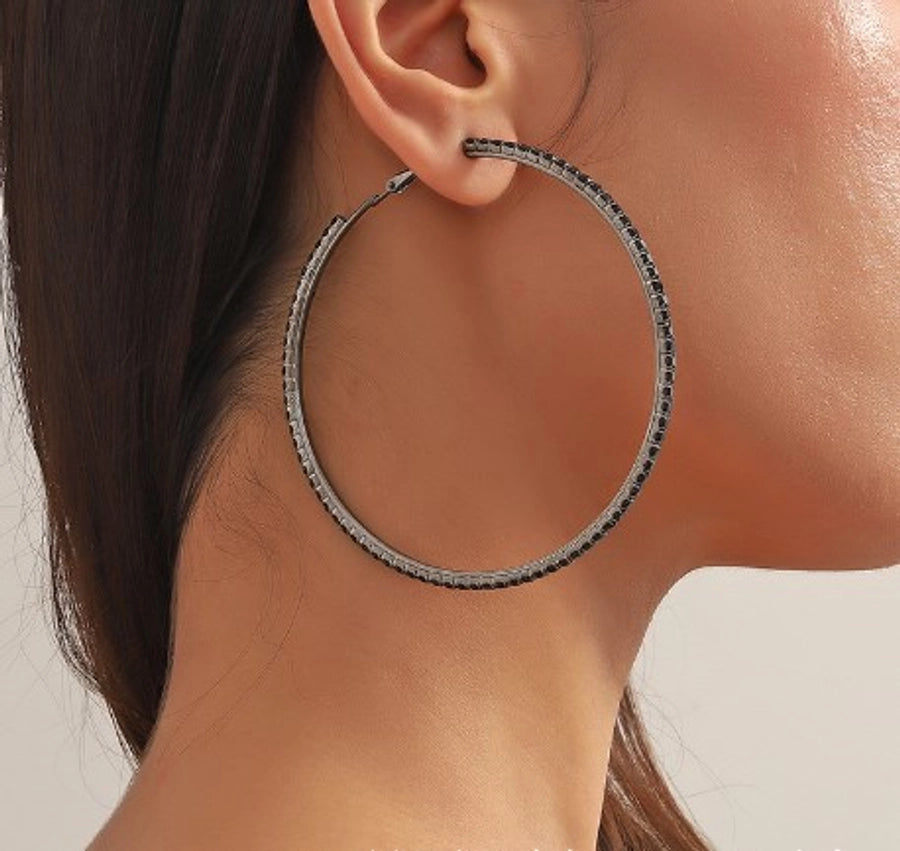 1 pair exaggerated simple style circle plating inlay copper rhinestones hoop earrings