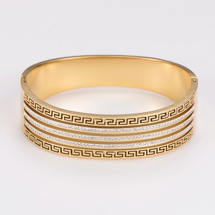 Simple Style Classic Style Geometric 304 Stainless Steel 18K Gold Plated Rhinestones Stainless Steel Bracelets In Bulk