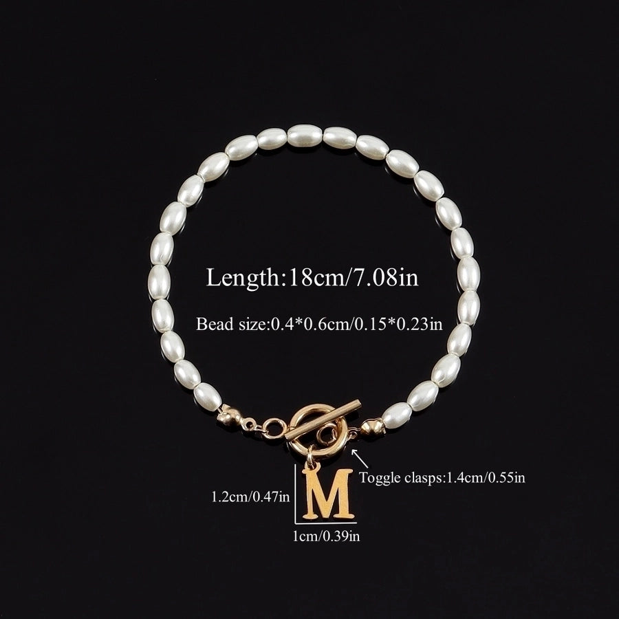 Elegant Simple Style Classic Style Letter 304 Stainless Steel Artificial Pearl Bracelets In Bulk - CEJEW