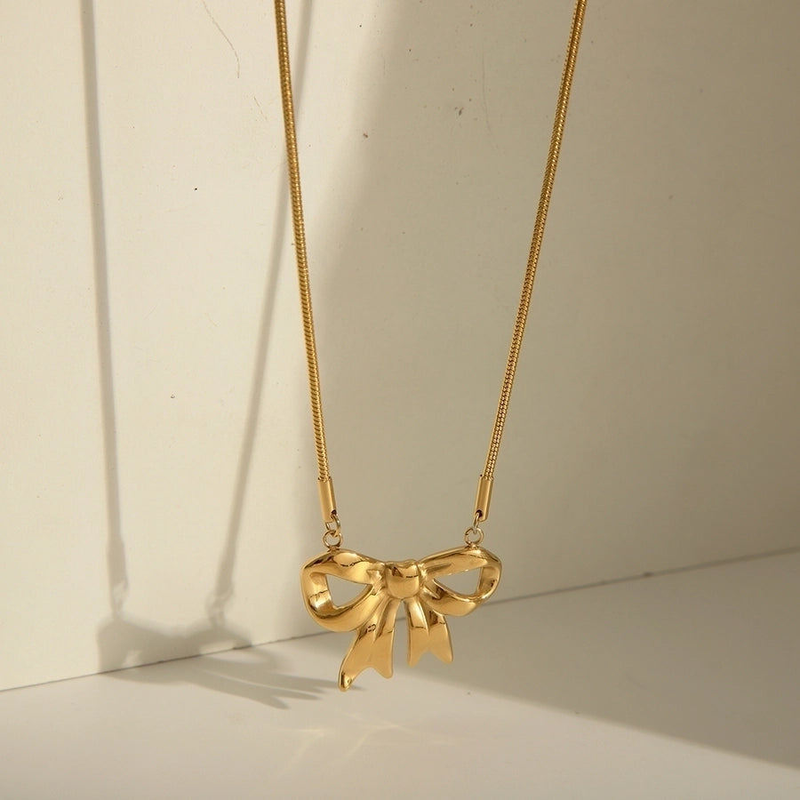 Jewelry IG Style Simple Style Solid Color Bow Knot 304 Stainless Steel 18K Gold Plated Pendant Necklace