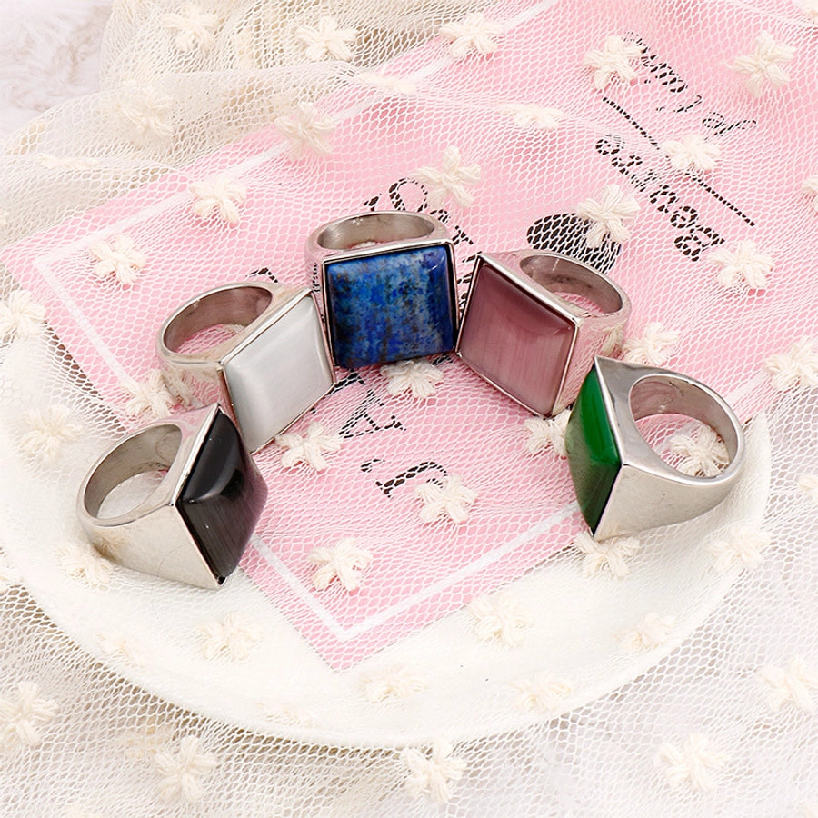 Jewelry Vintage Style Geometric Square Stainless Steel 18K Gold Plated Plating Rings