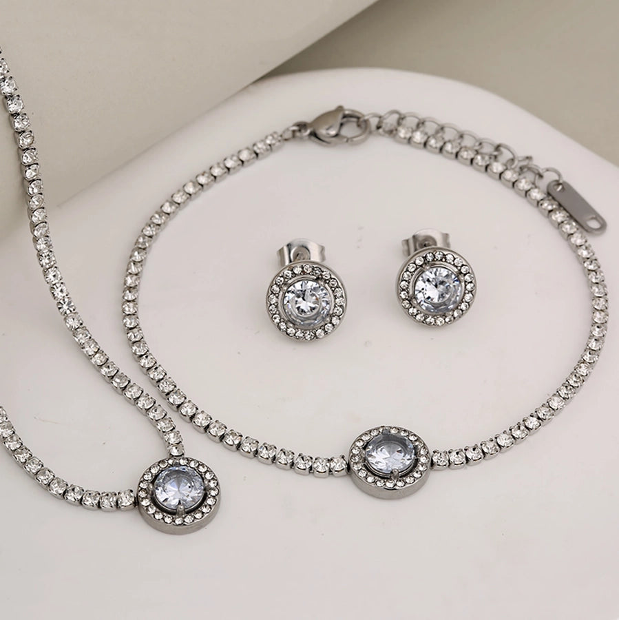 Jewelry Glam Luxurious Shiny Heart Shape 304 Stainless Steel Artificial Diamond Inlay Jewelry Set