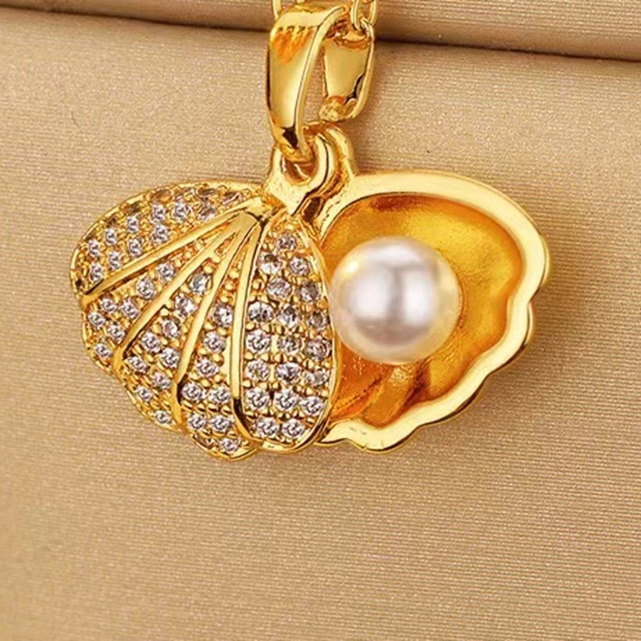 Jewelry Beach Simple Style Shell 304 Stainless Steel Acrylic 18K Gold Plated Pendant Necklace