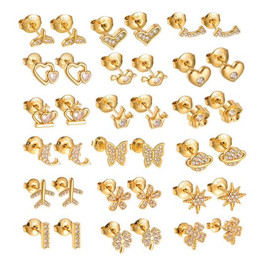 1 Pair Simple Style IG Style Heart Shape Crown Butterfly 304 Stainless Steel Ear Studs