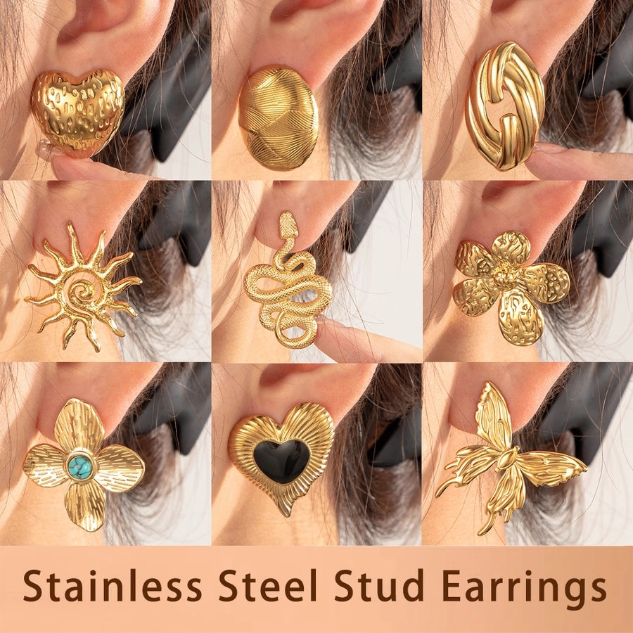 1 Pair Vintage Style French Style Heart Shape Snake Butterfly 304 Stainless Steel Ear Studs