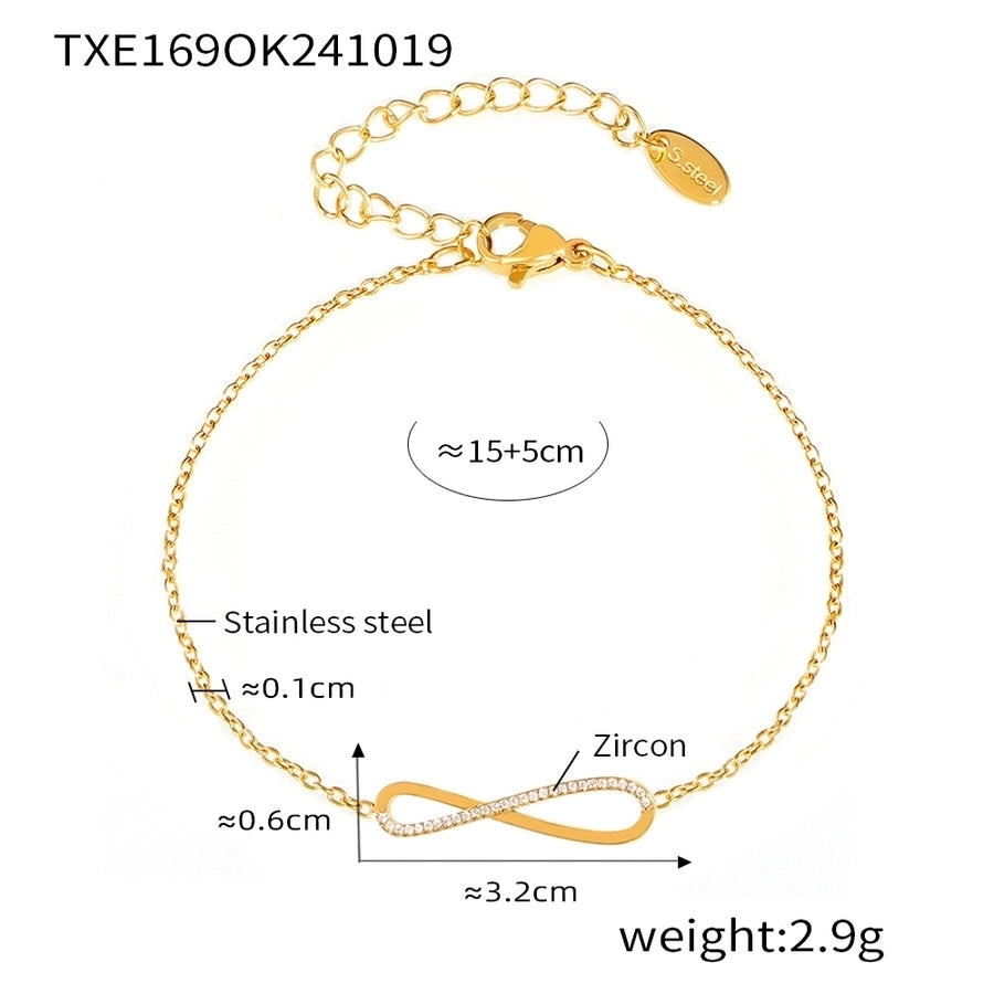 Jewelry Elegant Luxurious Infinity 304 Stainless Steel Zircon 18K Gold Plated Plating Inlay Bracelets Necklace