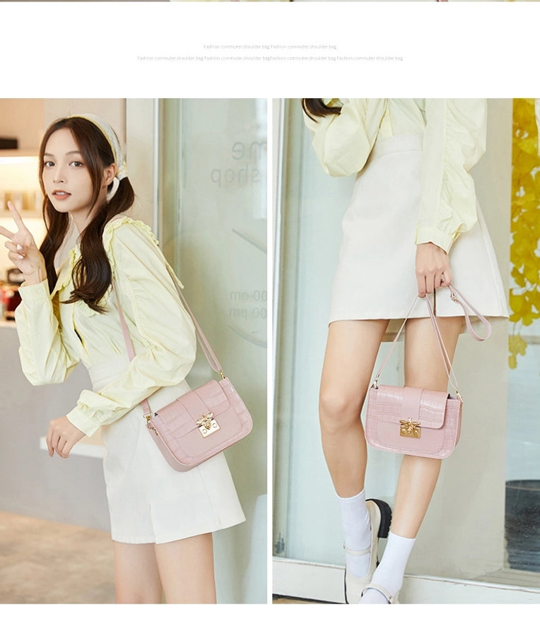 Women's Medium Pu Leather Solid Color Classic Style Streetwear Square Lock clasp Crossbody Bag